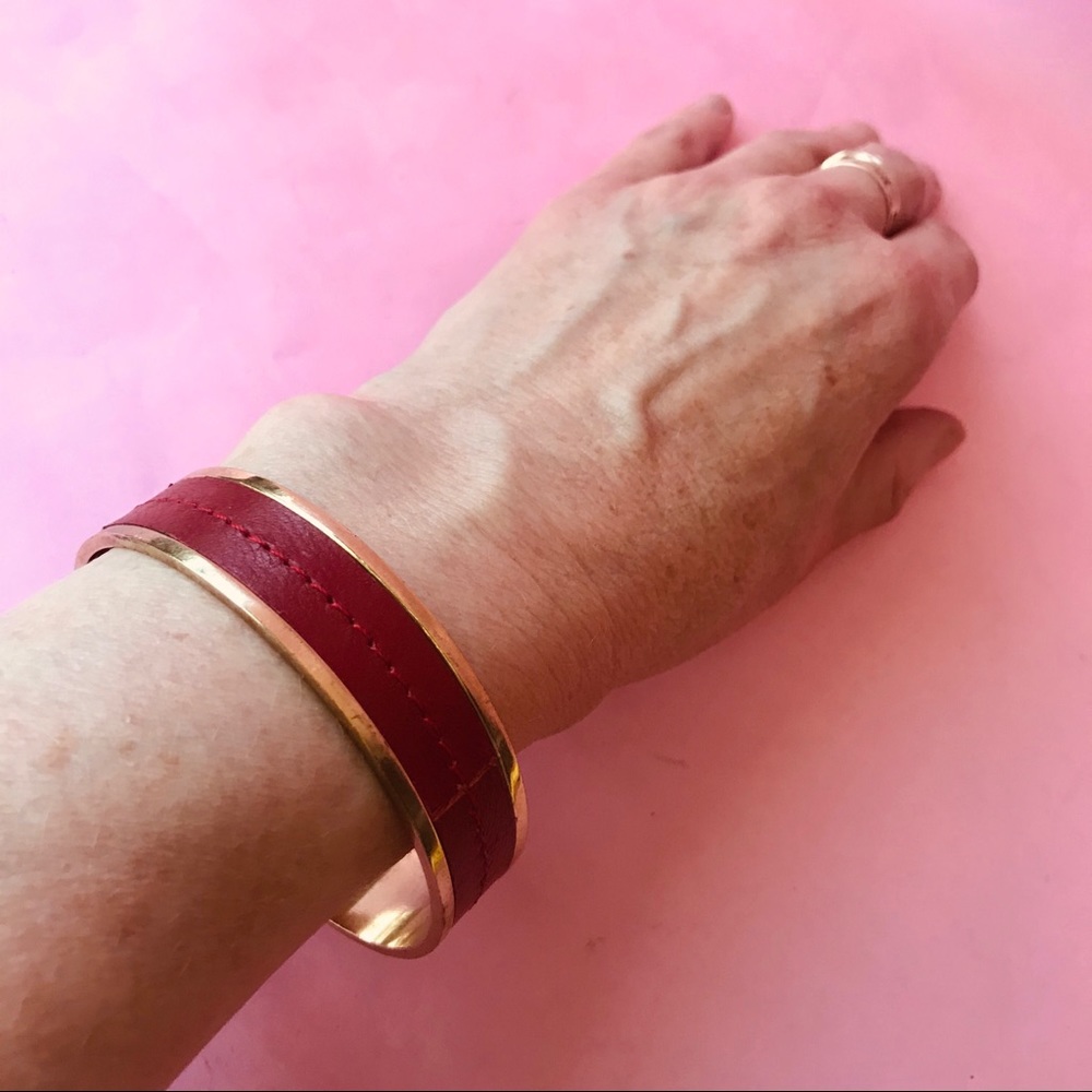 New gold/burgundy leather Dyrberg/Kern bangle bracelet